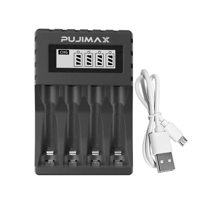 PUJIMAX 1.5V AA AAA Li-ion Rechargeable Lithium Batteries Smart LCD Battery Charger For Alarm Clock Remote Control