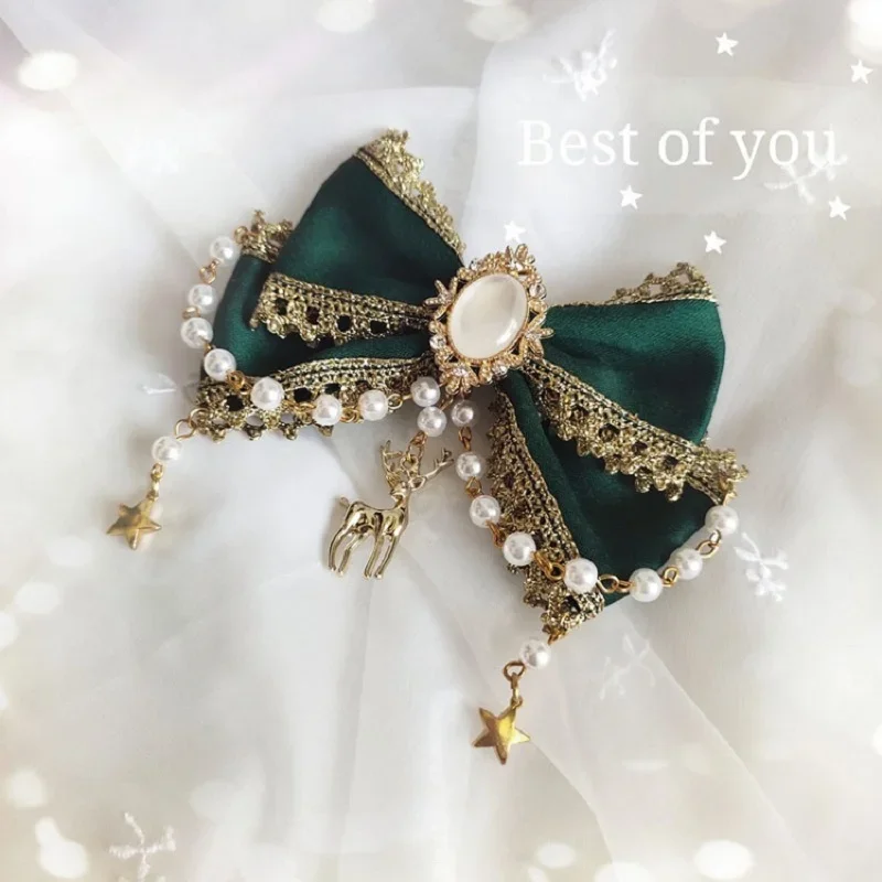 

Cos New Dark Green Hairpin Girl Headdress Clothing Lolita Small Items Customization
