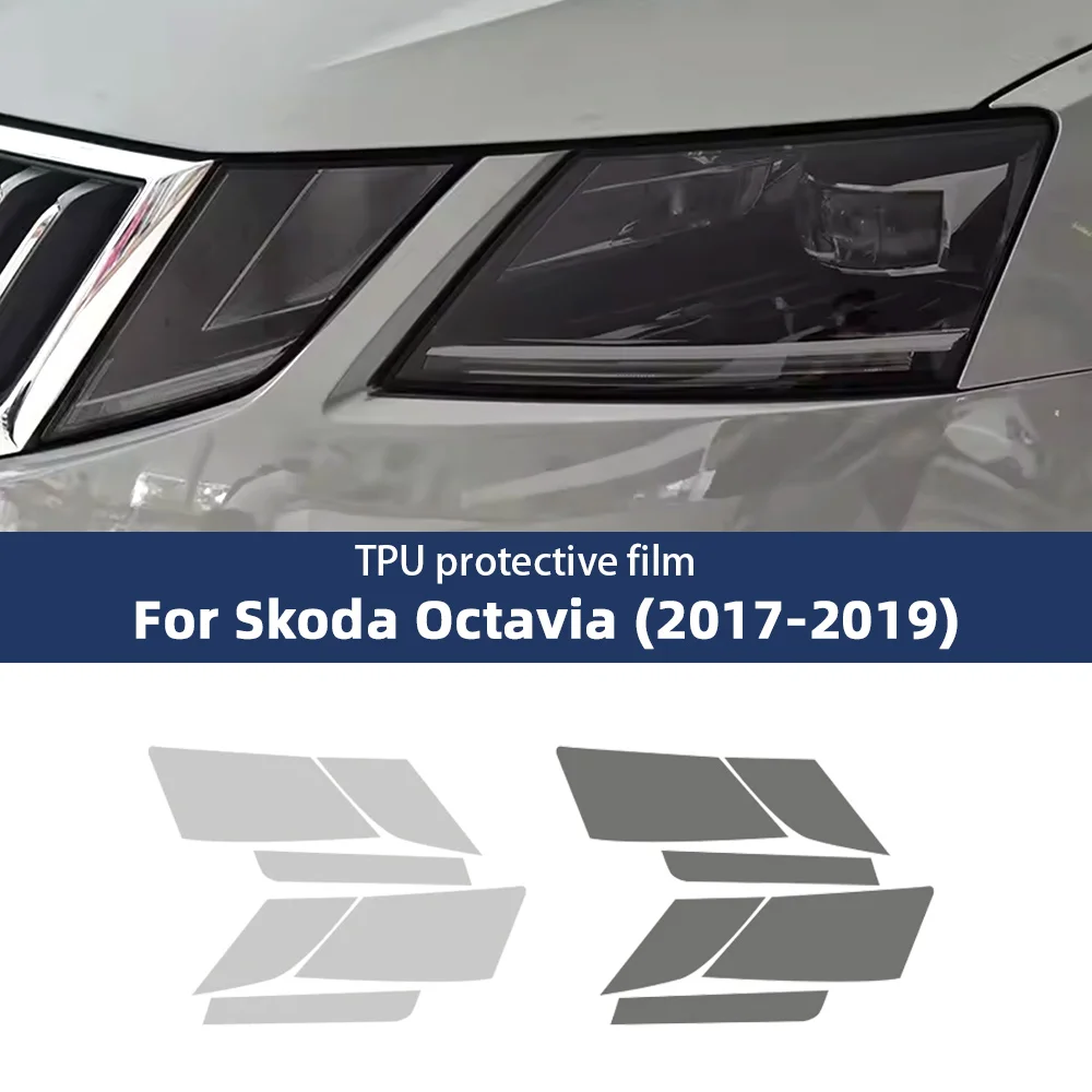 For Skoda Octavia 3 Facelift 2017-2019 6Pcs Headlight Protective Film  Smoked Black Tint Wrap TPU Sticker Durable Exterior Acc