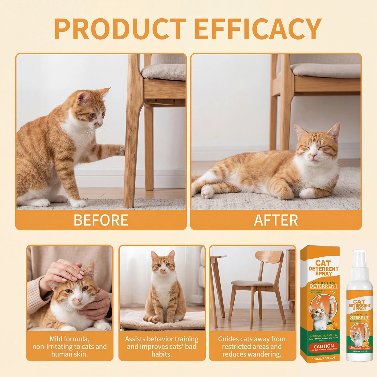 Cat Repellent-Spray For Furniture Protections Mild Formula Long Lasting Effect 100ml