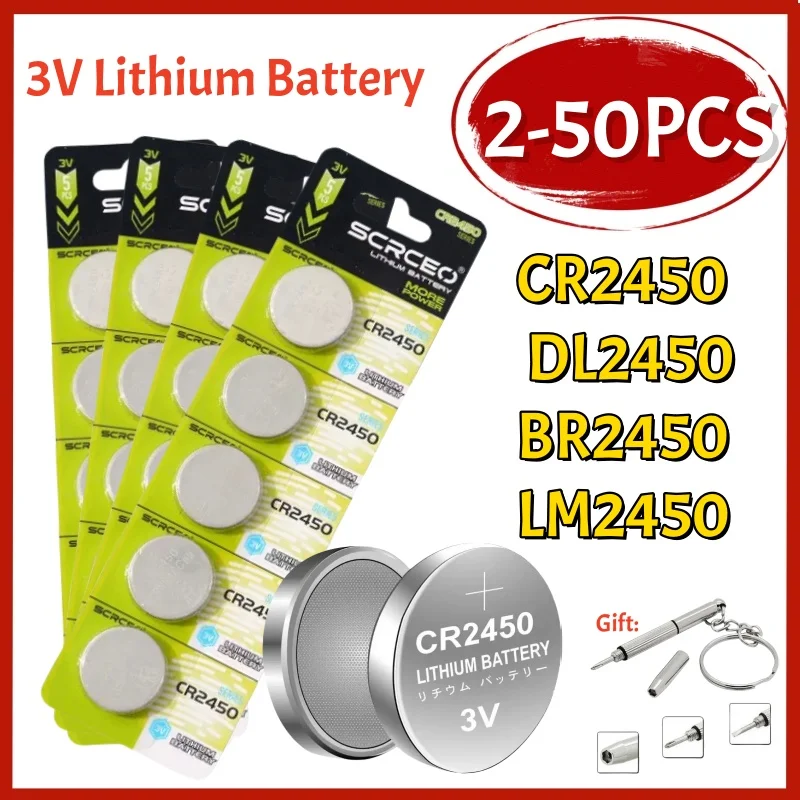 5-50PCS CR2450 Button Cell Battery cr2450 3V Lithium Battery Coin Batteries 580mAh Capacity for Watch Calculator Toy Car Remote
