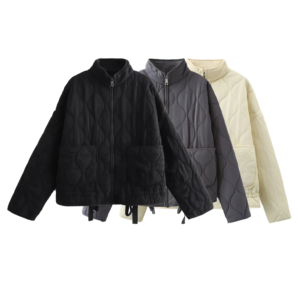 

Женская зимняя новинка, свободная повседневная хлопковая куртка с воротником-стойкой и длинными рукавами, карман и молнией, пальто