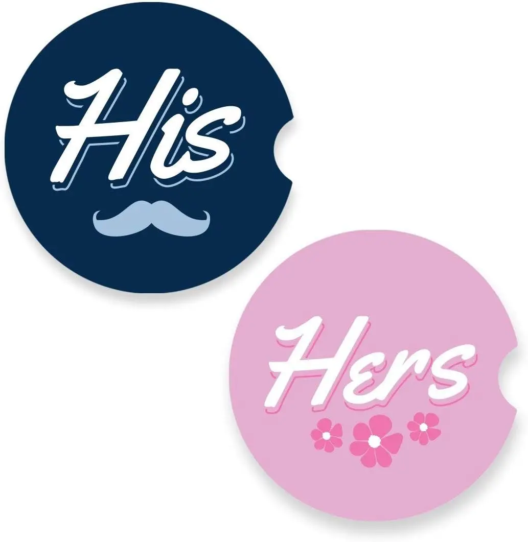 His and Hers Car Coaster for Cup Holders 2.56in Ceramic Stone Drink Coaster Set of 2 Pack for Couple Wife and Husband