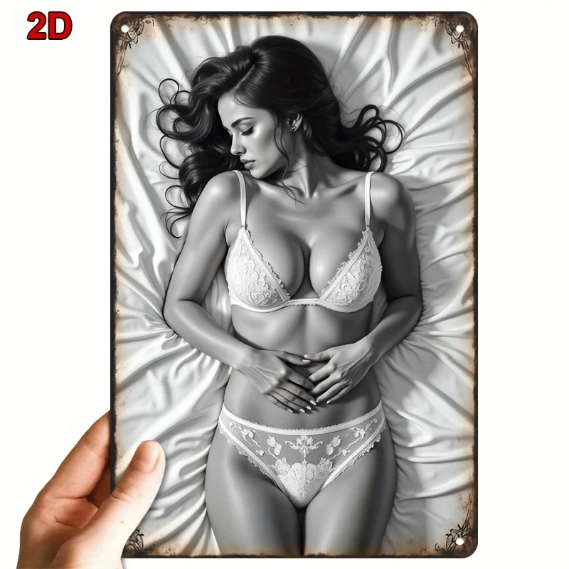 

Vintage Metal Wall Art - 8x12 Inch Black & White Sexy Woman Photo Sign for Bedroom, Bathroom, Living Room, Bar, Cafe Decor