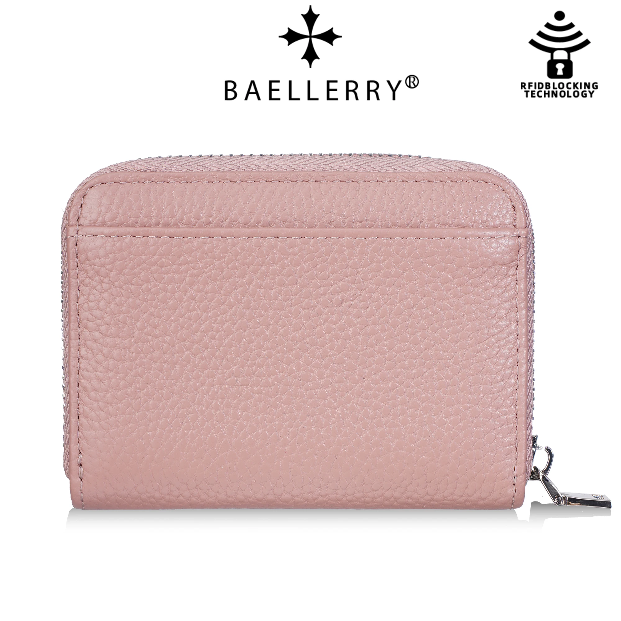 Baellerry Genuine Leather Business Card Holders RFID Anti Theft Brush Wallet Zipper Multi Slot Coin Bag Women Wallet
