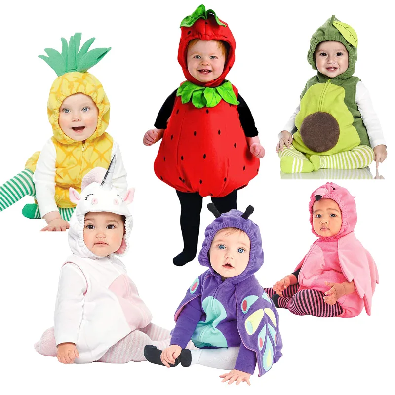 Baby Fruits Themed Cosplay Romper Soft Plush Outfit with Hat Halloween Carnival Photo Shoot Party Fancy Costume for Little Kids