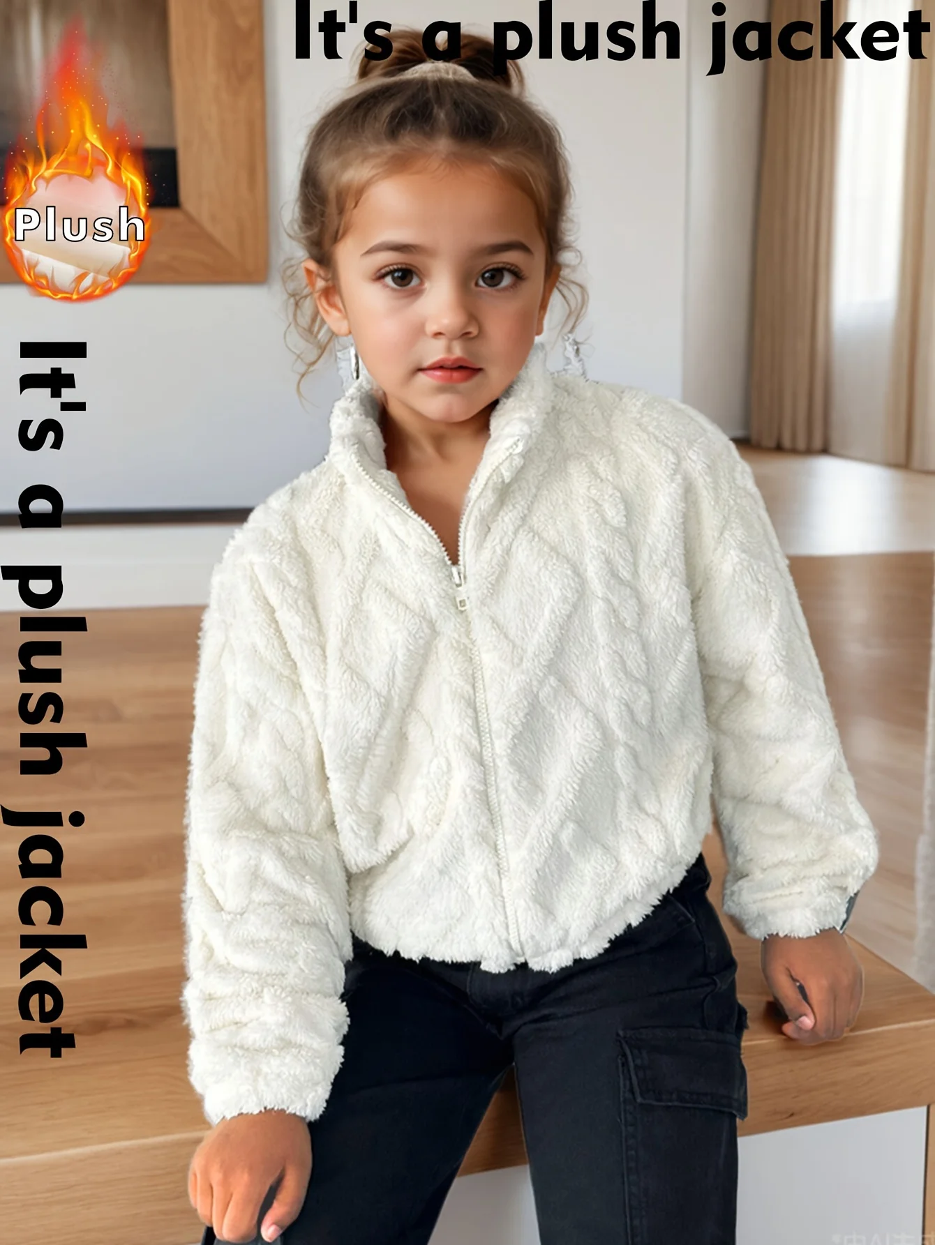 Girls' Autumn and Winter Coat, Quilted Texture Thick Plush Jacket, Warm and Comfortable Autumn and Winter Top for Girls, Suitable for Children Over 3 Years Old, Versatile Outwear for Going Out
