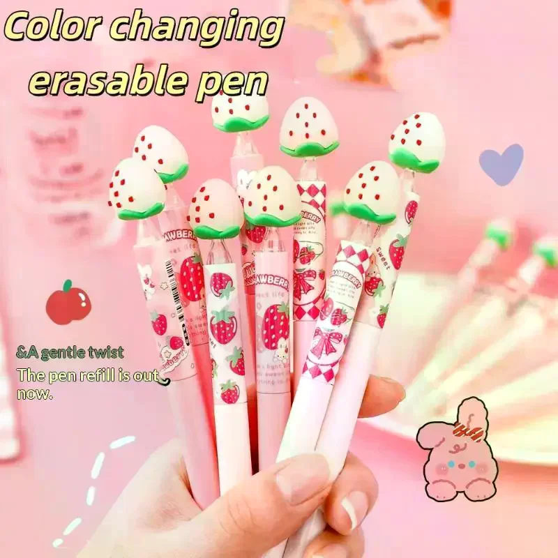 Cute Strawberry Erasable Pen Light Absorption Color Changing Pen Light Absorption Color Changing Pen Office Supplies 4/5Pcs