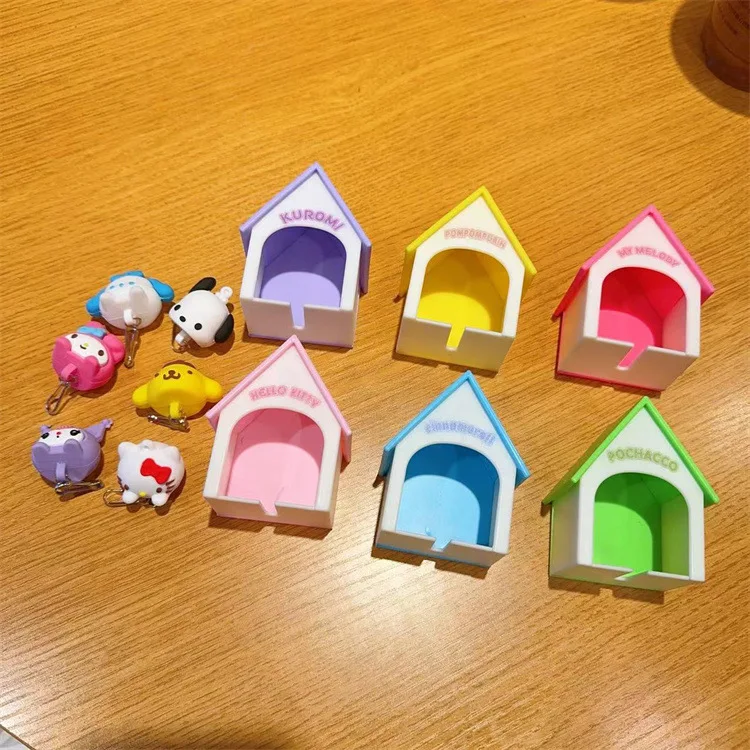 산리오 하우스 키체인 귀여운 만화 키링 홈용 카와이 헬로 키티 플러시 키홀더 분실 방지 키체인 소녀용 선물