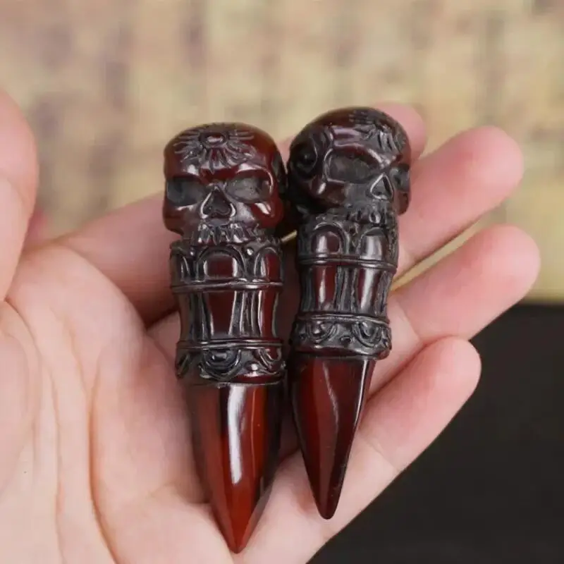 Natural Yak Horn Carved Skull Phurba Pendant Tibetan Buddhism Kila Amulet Spiritual Protection Talisman Necklace Jewelry