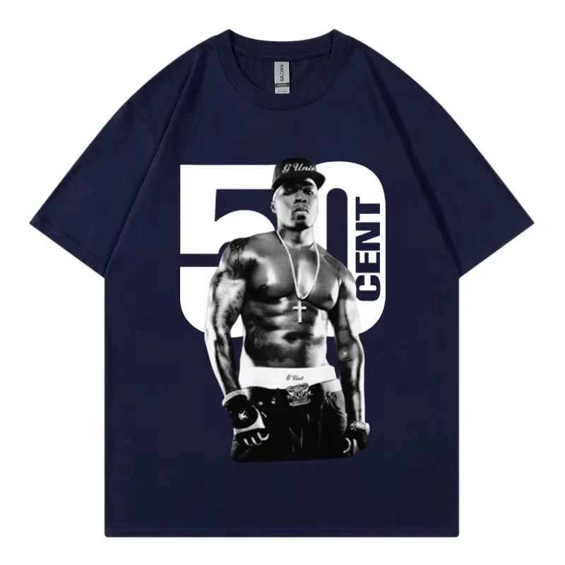 مغني الراب 50 سنت الجرافيك تي شيرت الذكور موضة الهيب هوب خمر تي شيرتات قصيرة الاكمام الرجال الصيف 100% القطن المتضخم تي شيرت