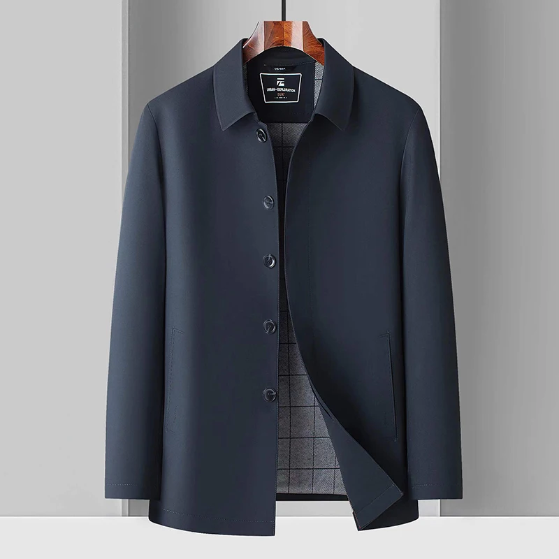 High-quality men's jacket, men's lapel business casual dad wear solid color spring and autumn button-up jacket