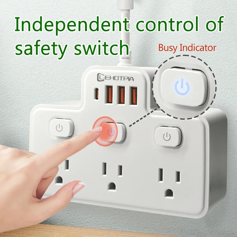 الولايات المتحدة التيار المتناوب قطاع الطاقة الحائط Multitap مفتاح مستقل مقبس الطاقة يتكيف مع منافذ USB نوع C شحن مرشح الشبكة