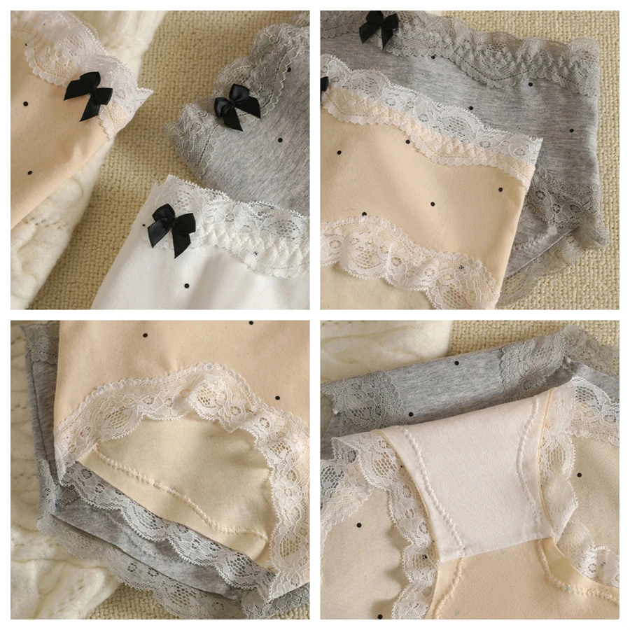 5 قطعة القطن المرأة النقاط سراويل مثير تنفس الصلبة الملابس الداخلية ملخصات الفتيات الدانتيل مريحة منتصف الخصر مثلث السراويل M-XXL #4