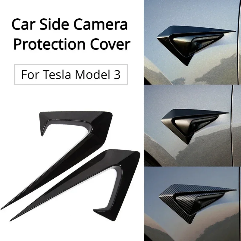 Capa de proteção da câmera lateral do carro para tesla modelo 3 y kit corpo abs fibra carbono decoração adesivo acessórios modificação do carro