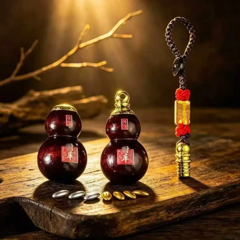 Natural Red Cinnabar Gourd Key Chain Mobile Phone Chain Jewelry Fashion Lucky Can Open Empty Bottles