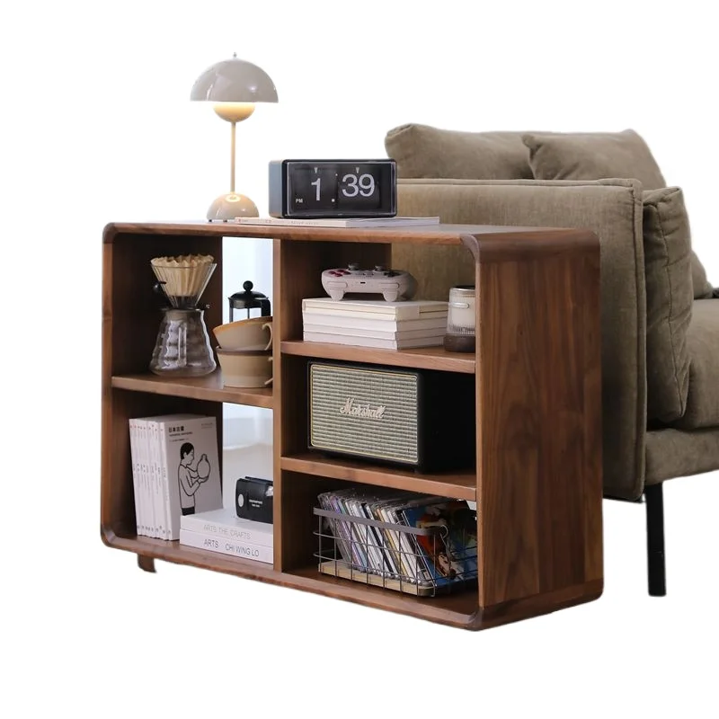 

North American black walnut solid wood light luxury small bookshelf storage rack