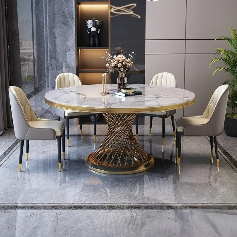 

Modern light luxury stainless steel dining table and chair dining room marble rectangular dining room furniture
