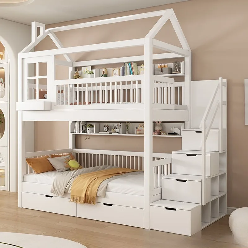 

Full solid wood bunk bed bunk bed High and low bed Mother and child Empty under the Elevated