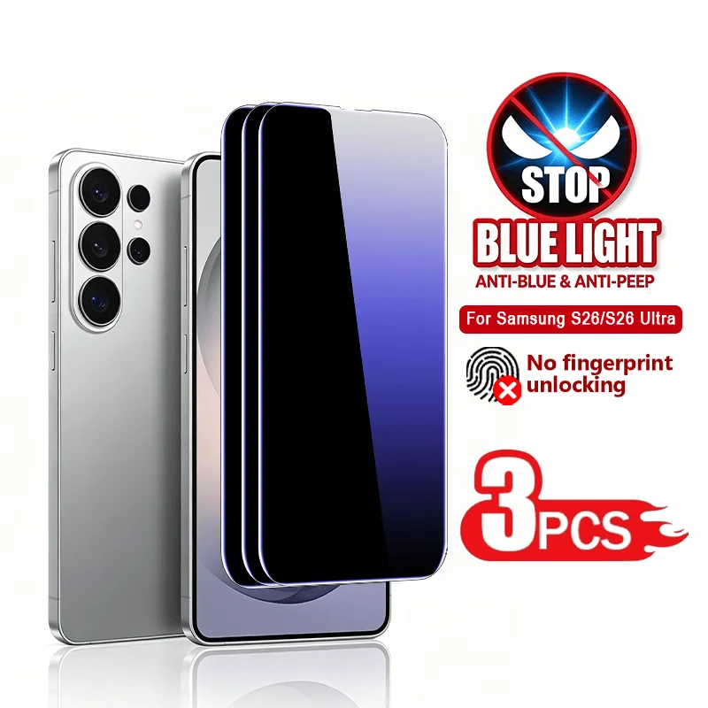 

3 Pieces Anti-Spy Anti Blue Light Tempered Glass For Galaxy S26/S25/S24 Edge/Ultra/Pro,S26/S25/S24/S23/S22/S21,Full Coverage