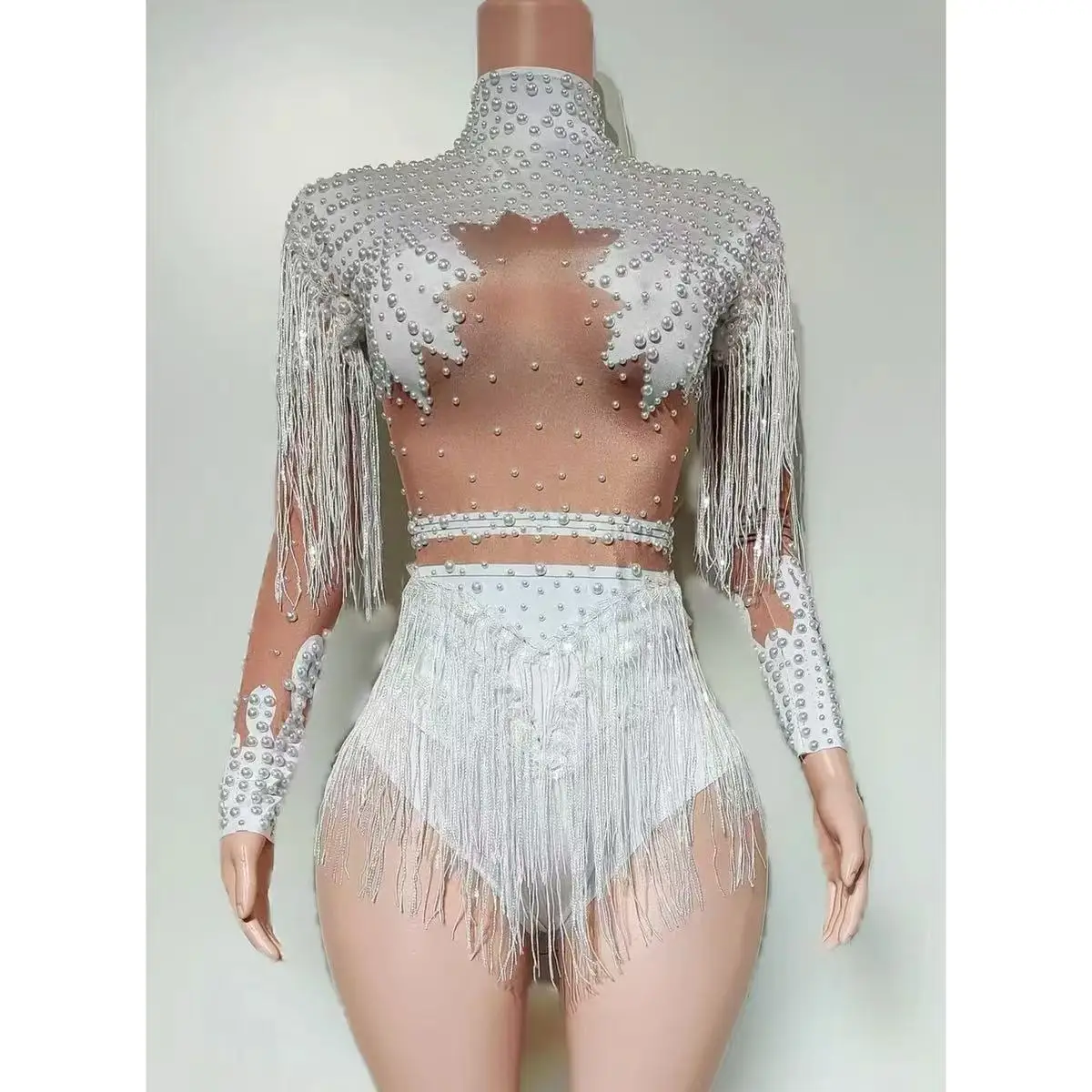 حفلة عيد ميلاد ملهى ليلي Dj مرحلة الأداء زي المرأة سباركلي حجر الراين الترتر شرابة تمتد داخلية