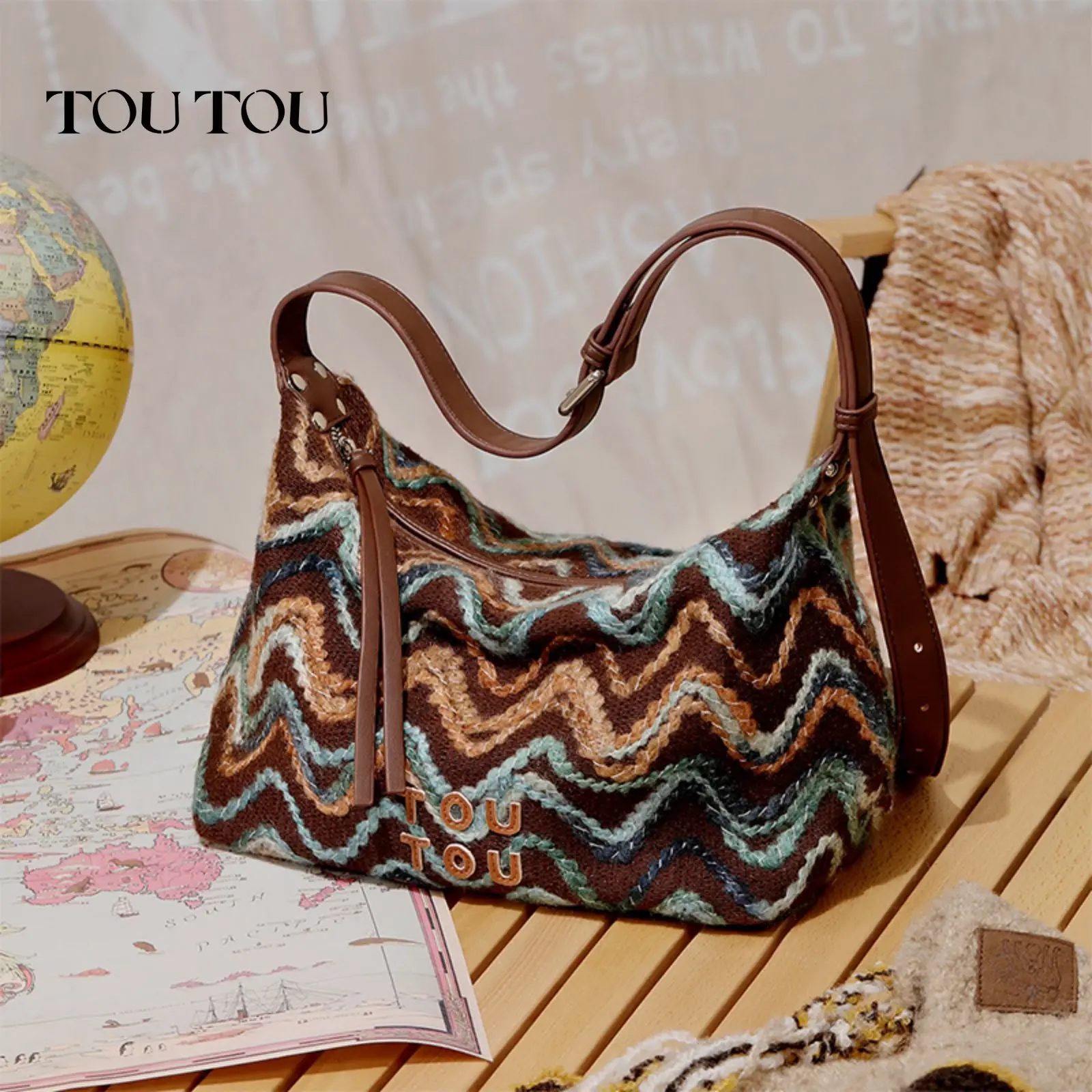 TOUTOU Damen-Unterarmtasche, Original-Designer, geschichtete Wollhandtasche, 2025, Herbst,
