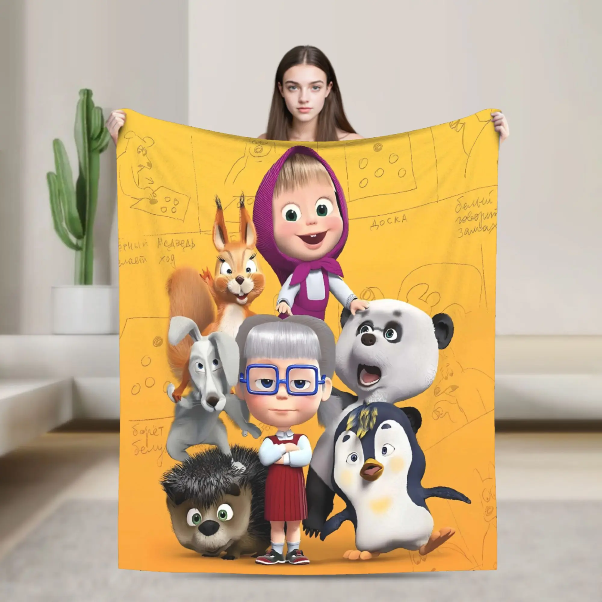 Warm BlanketKids Camping M-Mashas and B-Bears  Throw Blanket  Flannel Bedspread For Bedroom Graphic Sofa Bed Cover