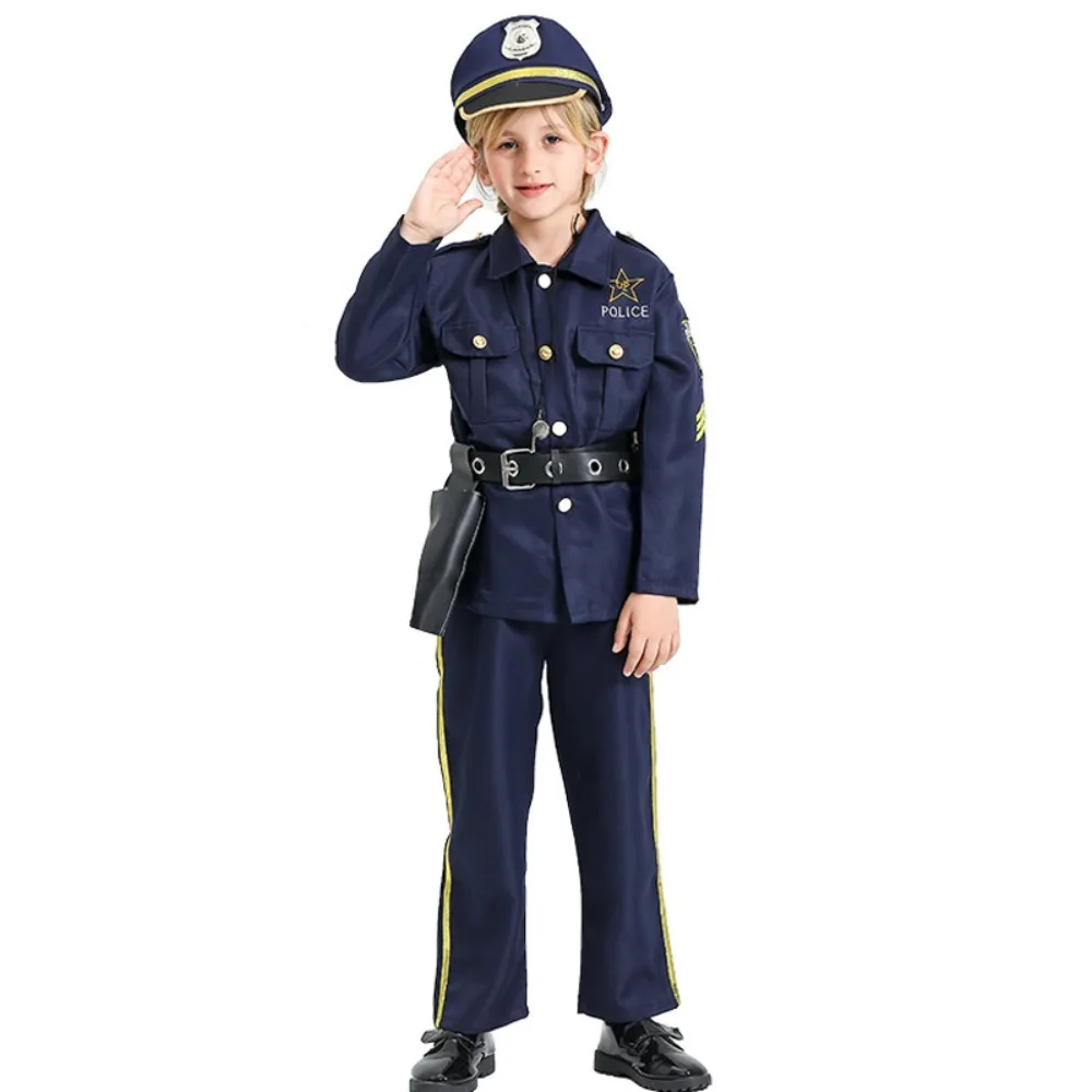 Children's Police Uniform Suit Cosplay Costume Kids Policeman Clothes Boys Girls Cop Clothing Halloween Christmas Party Gift