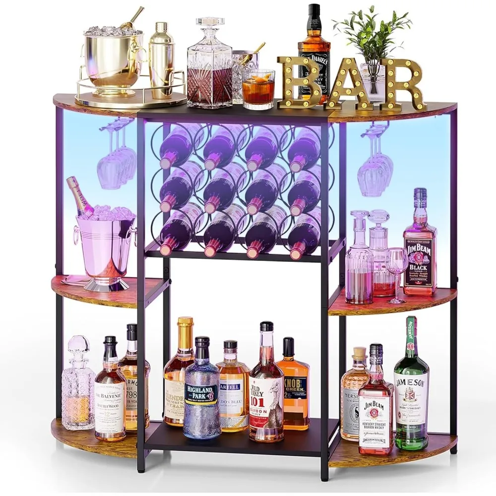 

Барный шкаф со светодиодной подсветкой, 4-уровневый металлический винный шкаф для кофе-бара со стеллажами для хранения вина для домашней кухни, столовой, Li