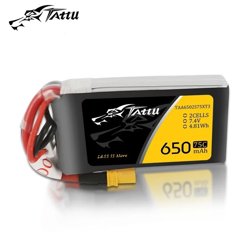Nova bateria lipo tattu 2s 7.4v 650mah 75c para helicóptero rc quadcopter fpv peças de drone de corrida 7.4v bateria