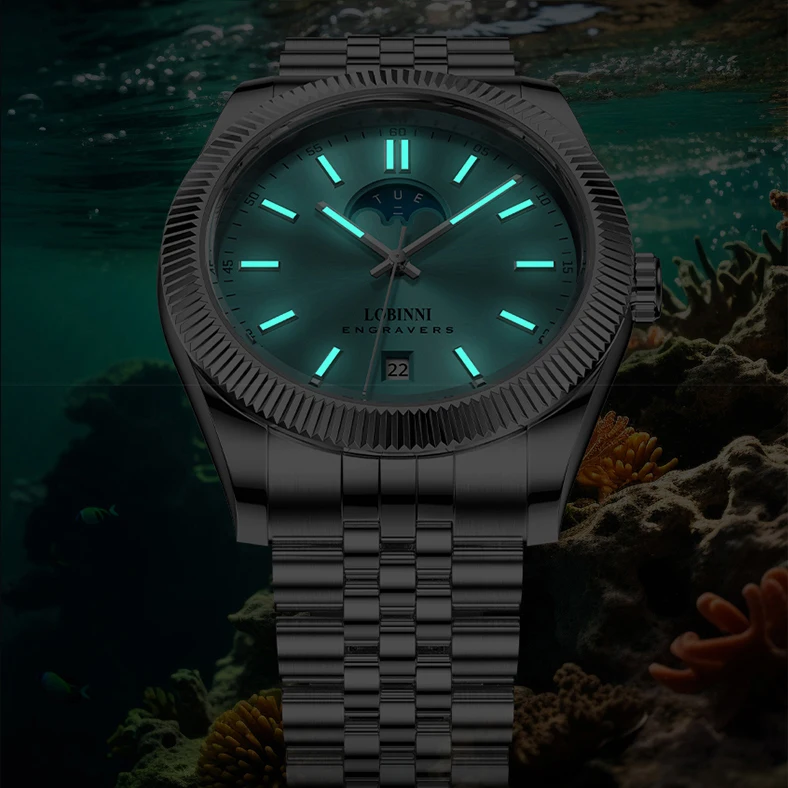 LOBINNI Men Automatic Watch 40mm Top Luxury Brand Watch  Waterproof Mechanical Wristwatch Sapphire Mirror Miyota 8205 Week Date