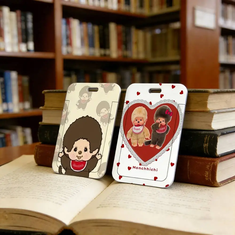 cute M-Monchhichi  Portable neck strap with card holder, suitable for photo cards and transit cards, lightweight card holder