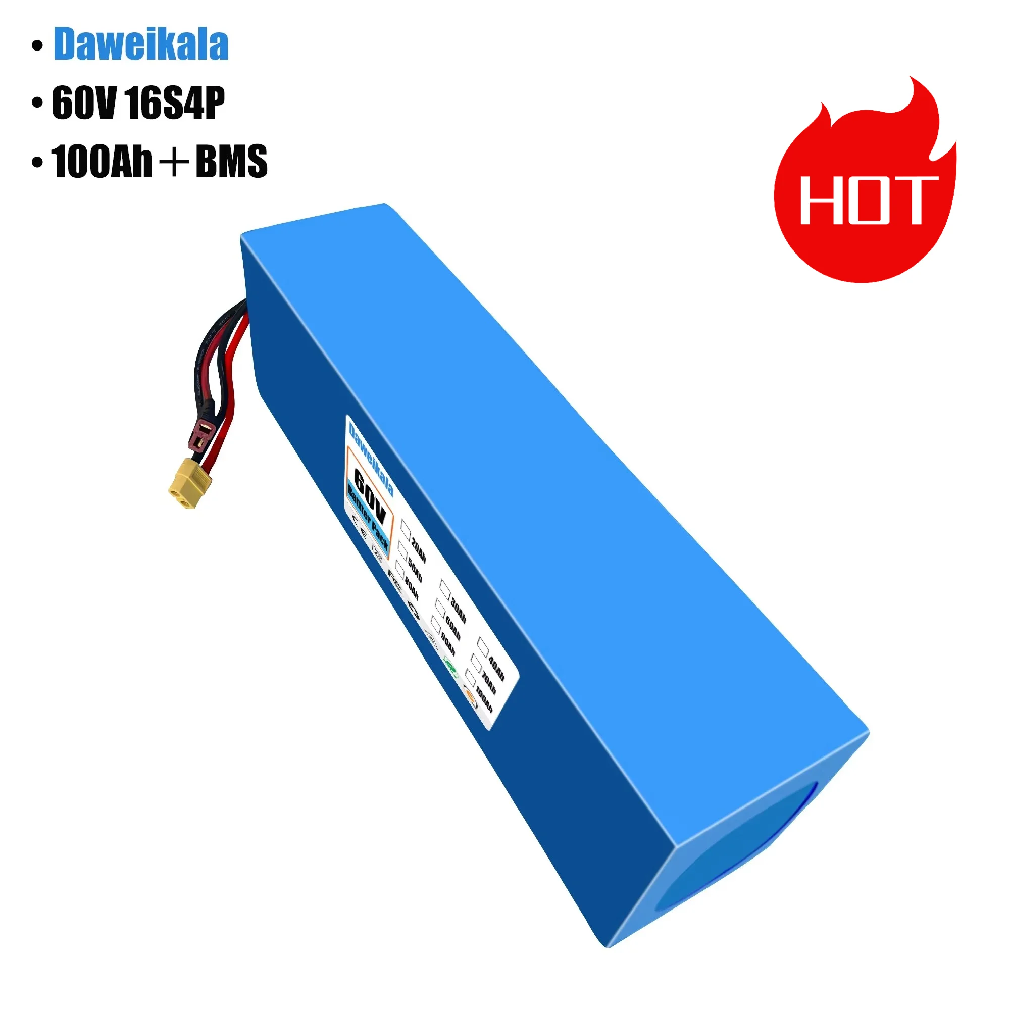

60V 100Ah Li-ion Battery Pack - 16S4P 2000W w/ 50A BMS & Charger | High Capacity for EVs & Solar Storage