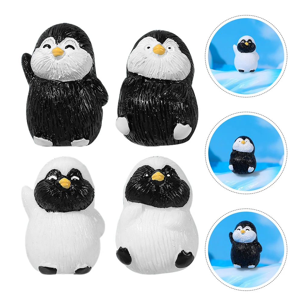 

4Pcs Penguin Decor Resin Miniature Indoor Outdoor Micro Landscape Cute Animal Statue Garden Ornament Micro Landscape Accessory