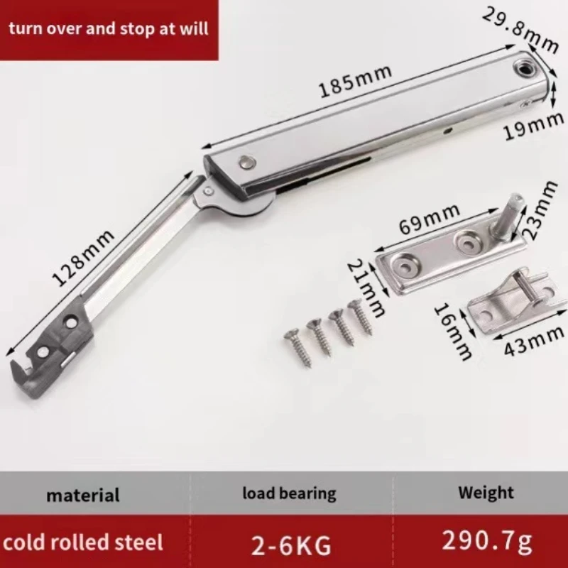 Heavy-duty hydraulic cabinet hinges up and over door stop at will support rod pneumatic pneumatic rod spring support