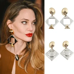 Hyperbole Square Pendant Earrings Female Geometric Hollow Smooth Glossy Gold Silver Color Big Dangle Earrings for Women Jewelry