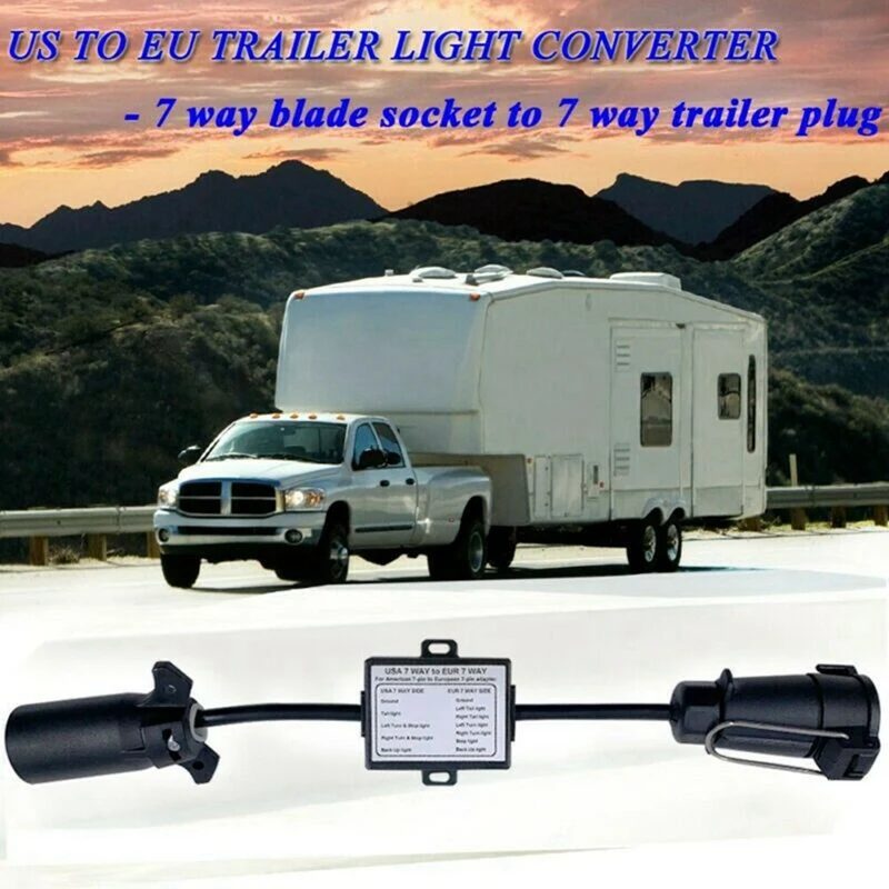 3X USA To EU Trailer Light Converter US 7-Way Blade Socket To EU 7-Pin Round Plug