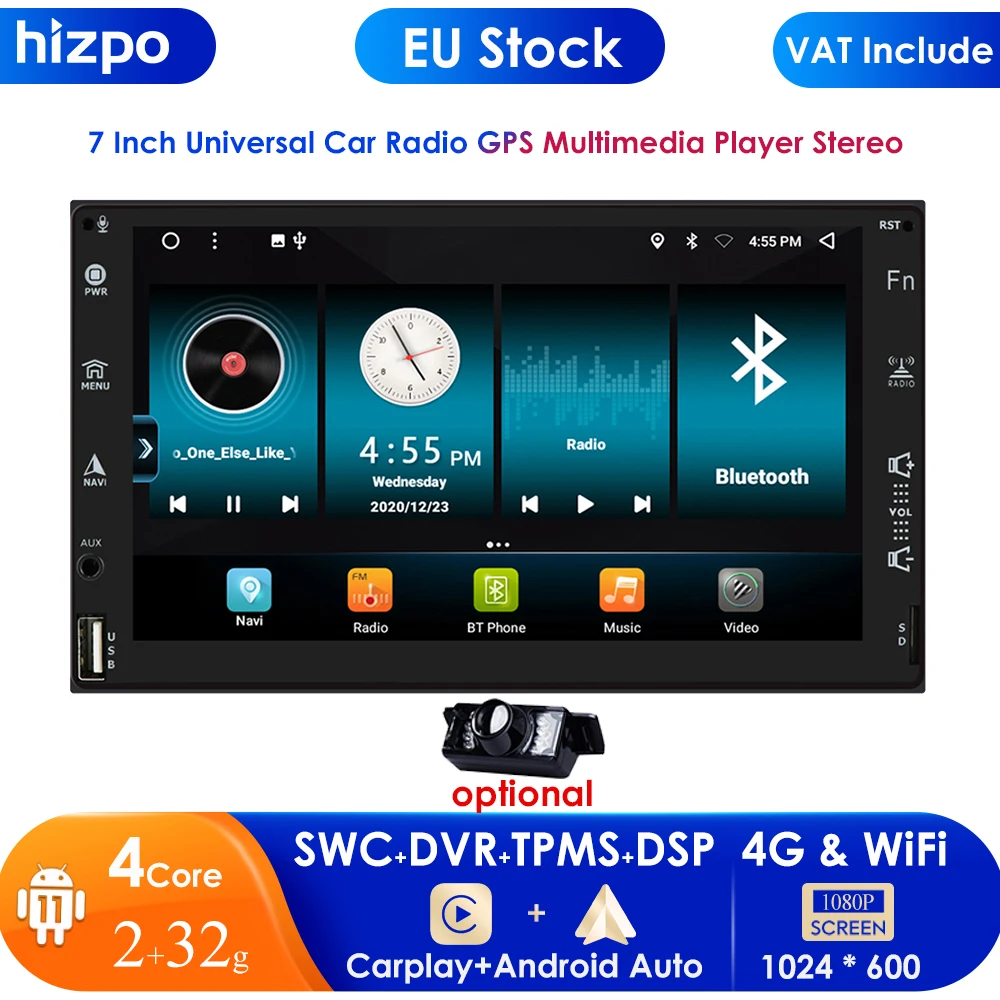 Hizpo Carplay 2 Din Android Autoradio RDS 2GB 32GB Car Radio GPS Navigation Universal 7 Inch Stereo Wifi 2Din For Nissian Toyota