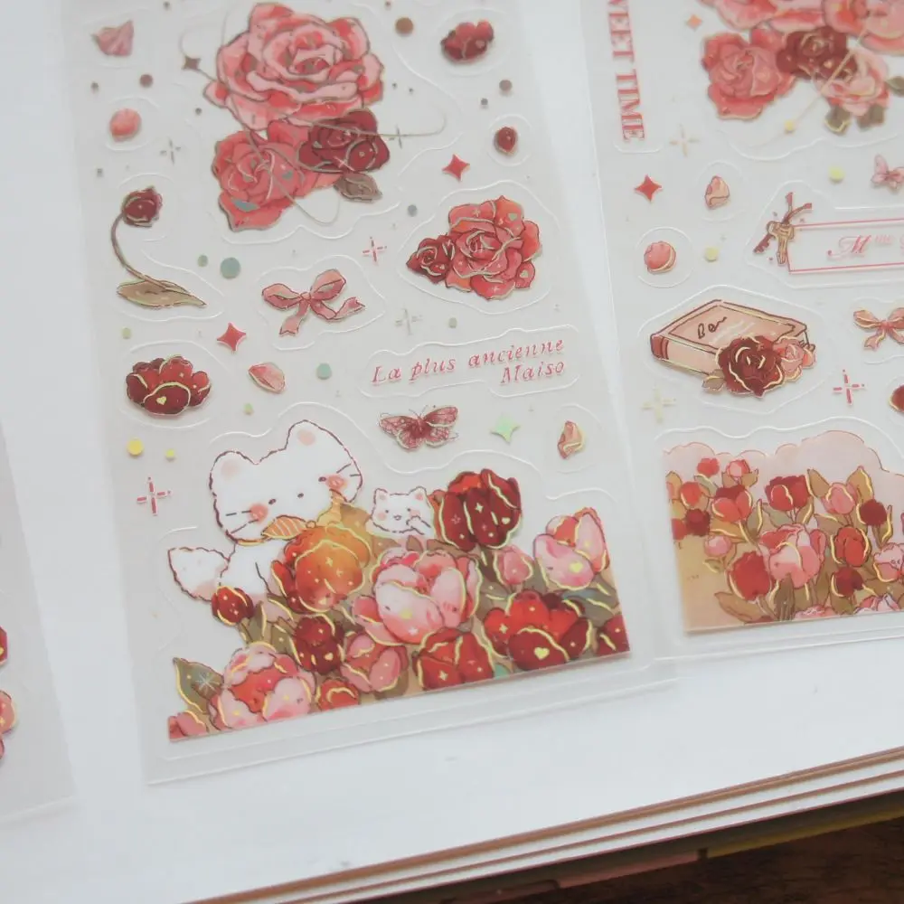 

3 Sheets Gold Love Red Rose Design PVC Sticker Gift Tag Birthday Wedding Gift Decoration Scrapbooking DIY Sticker