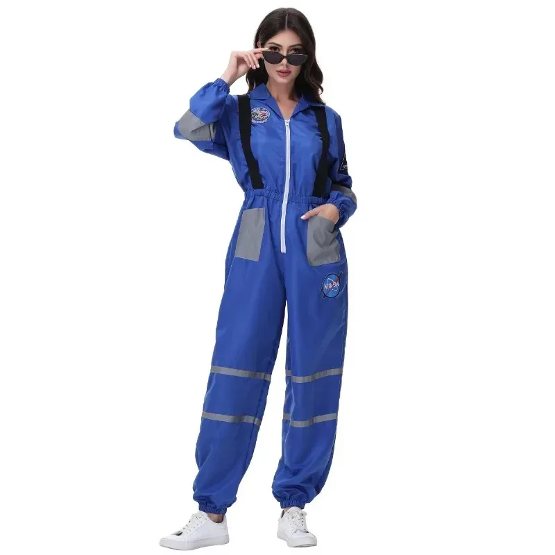 

Adult BlueAstronaut Costume Women Spaceman Suit Space Jumpsuit Halloween Cosplay Party Dress Up