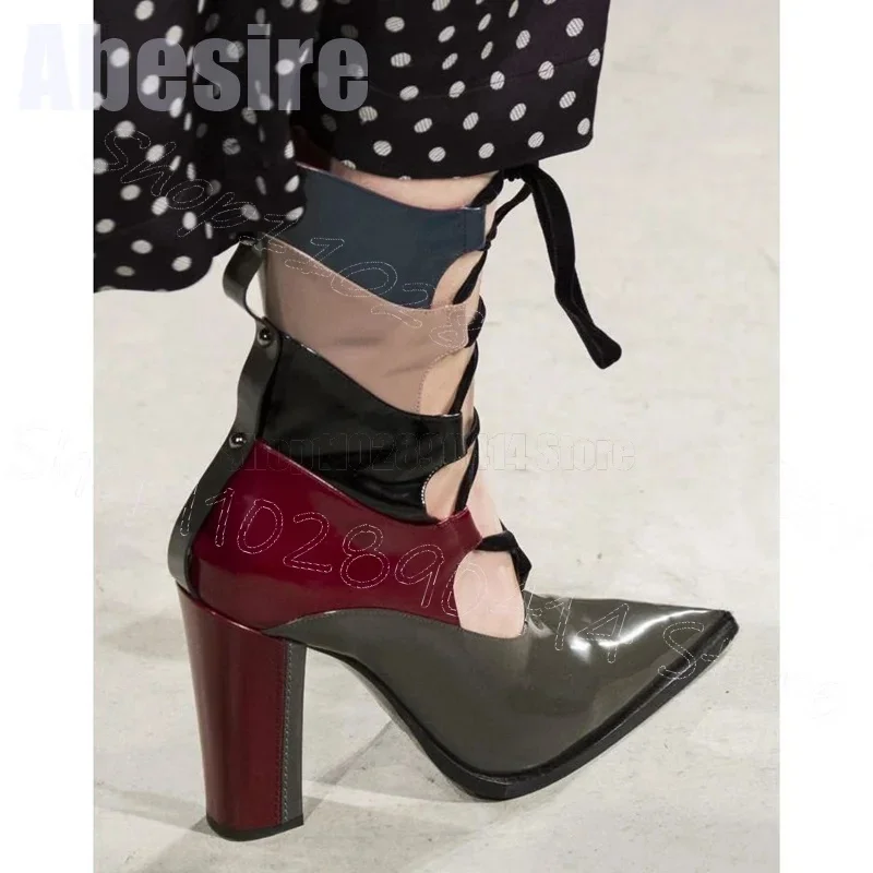 الملونة تصميم جوفاء Strappy أشار تو الأحذية الدانتيل يصل أحذية النساء رقيقة عالية الكعب رواية حفلة عيد 2025 Zapatos Para Mujere