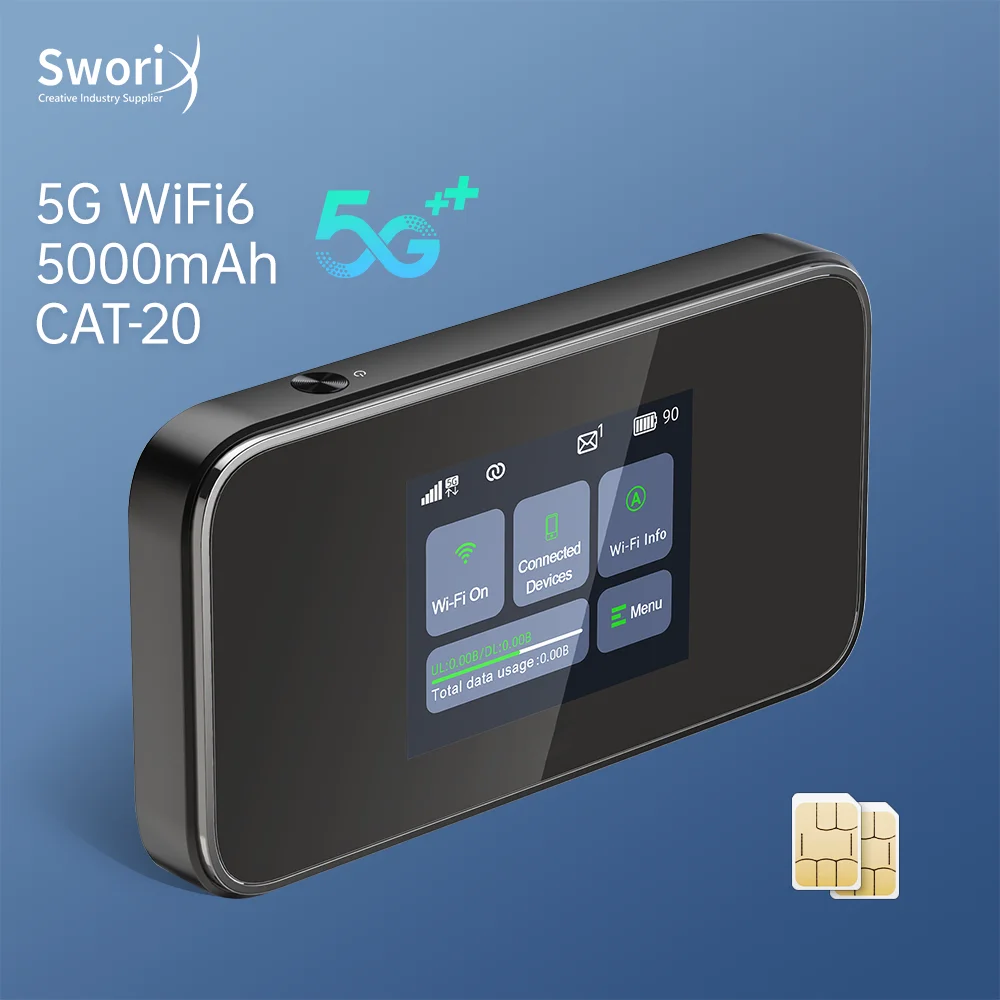 Bolso 5g wifi mifis 1lan 1000mbps wifi6 ax1800 2.4 Polegada toque lcd portátil 5g lte roteador wi-fi com 5000mah massa