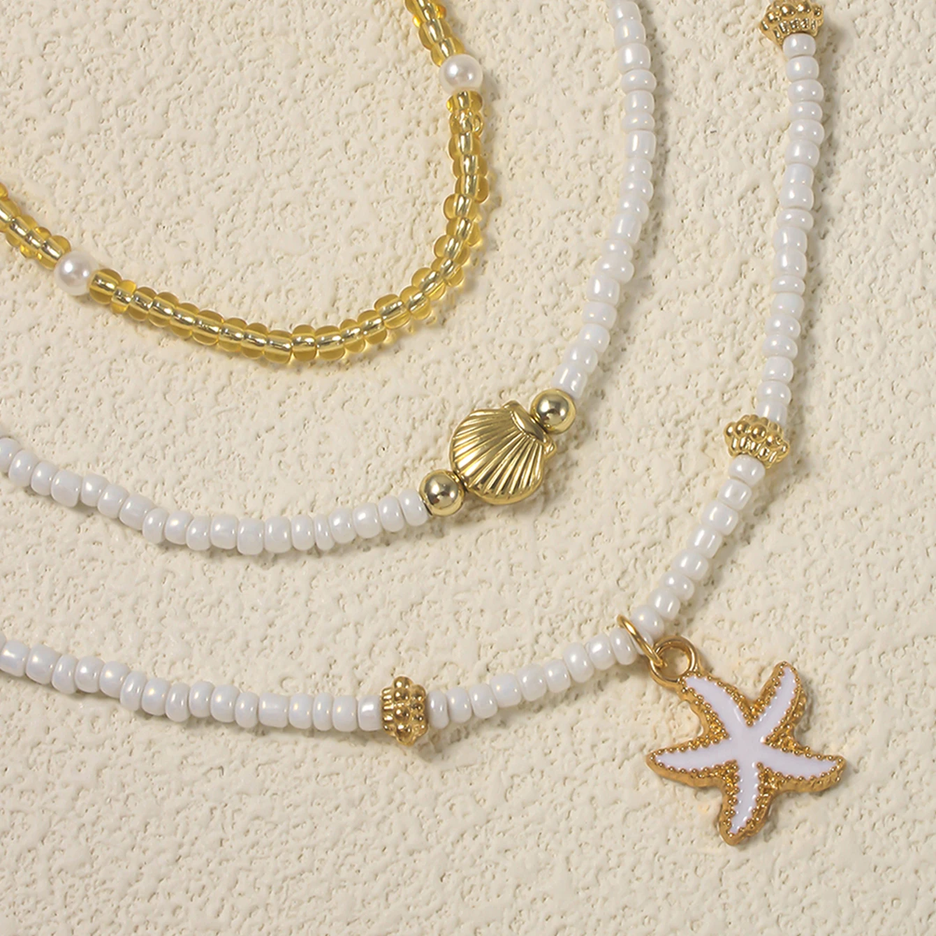 Bohemian Handmade Bead Stacked Choker Delicate Starfish Shell Pendant Necklace Women's Summer Beach Party Vacation Jewelry - view 3
