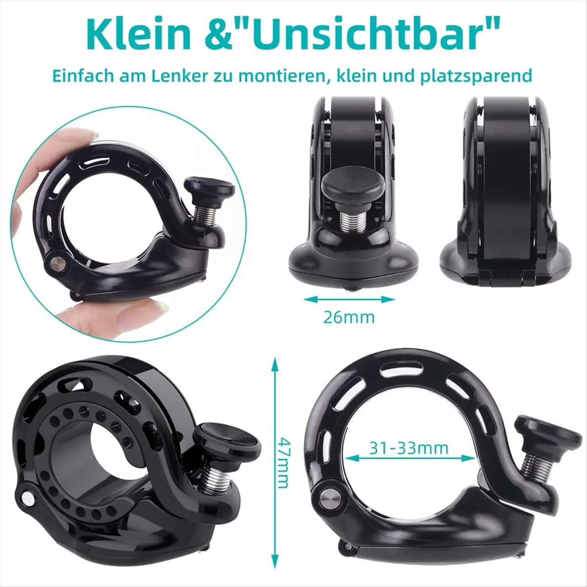 AD45 Mountain Bike Aluminum Bell Hidden in Bell,Waterproof Protective Holder for Case for 22-31. 8mm Handlebars - view 4