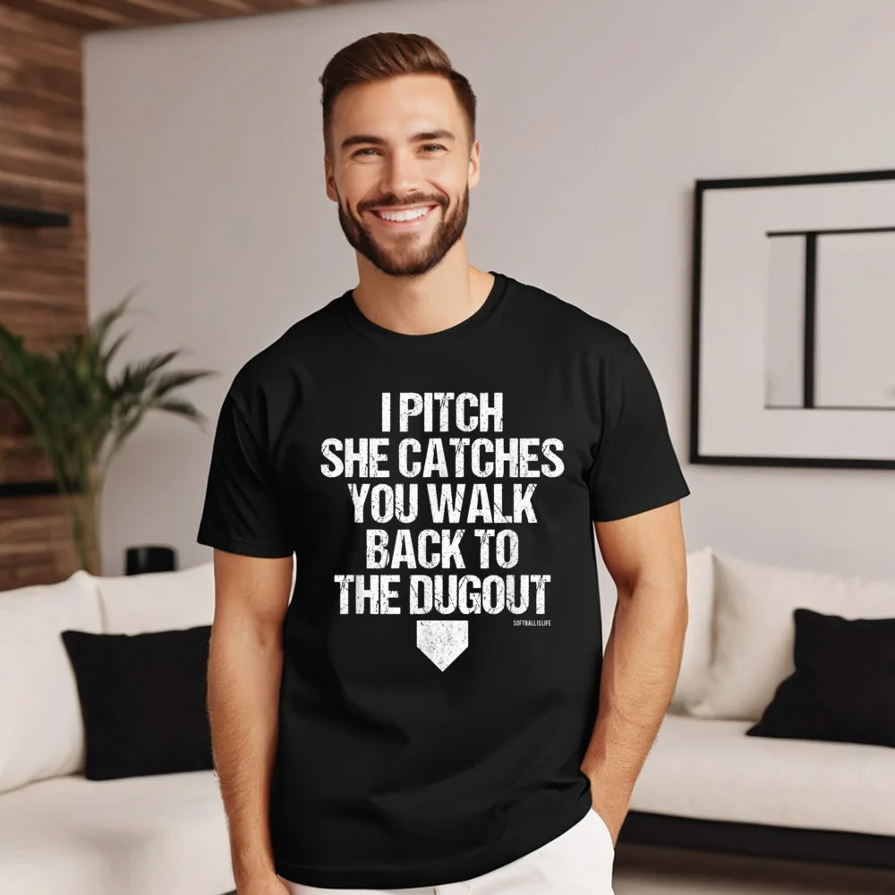 Girls Fastpitch Catcher Pitcher Funny T-Shirt for Men Casual Mother Day Tees Short Sleeve Loose Group T-Shirt O Neck 100% Cotton