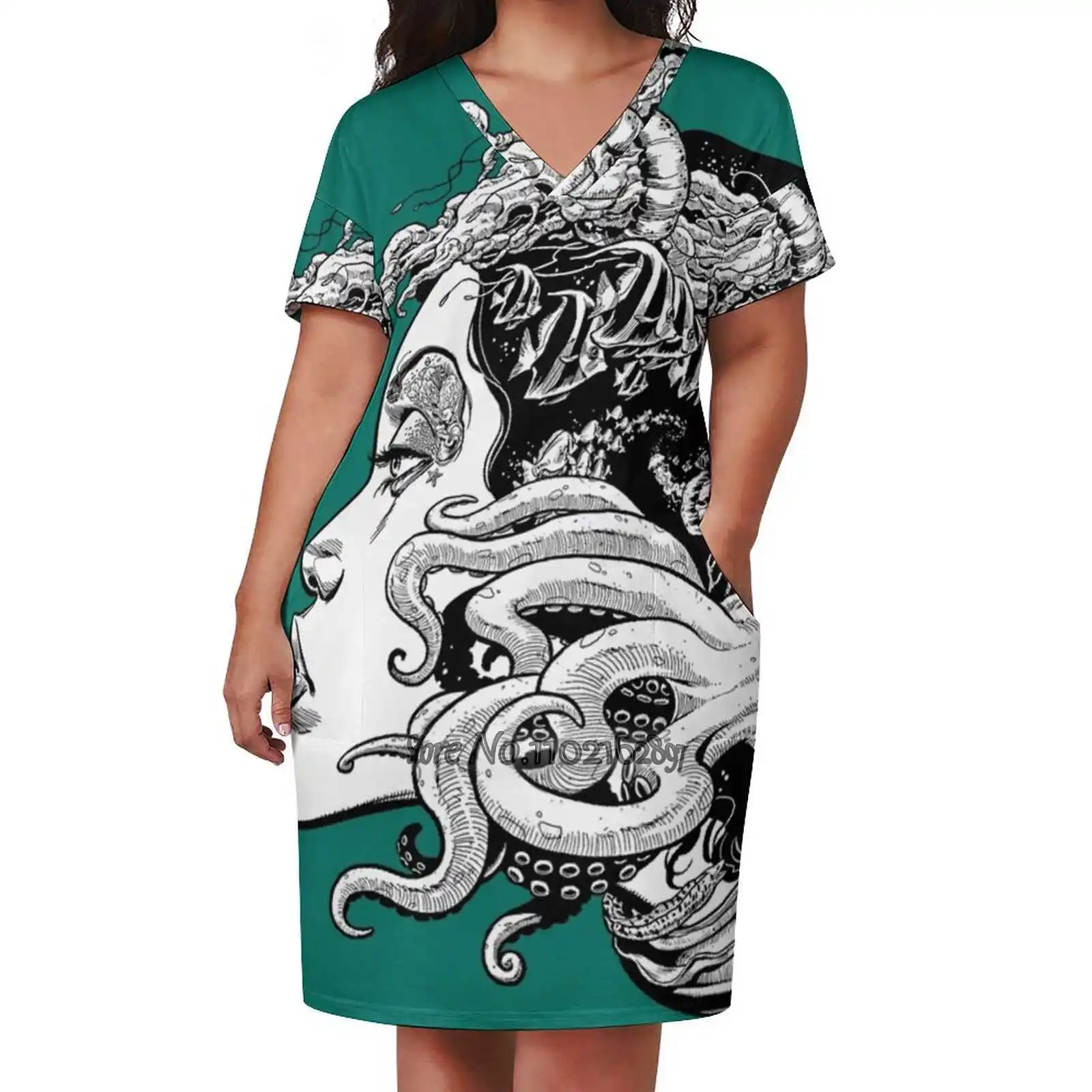 Poseidon'S Mistress Alternate Fashion Street Dress Loose V-Neck Short Sleeve Skirt Casual Party Skirt 5Xl Poseidon Mistress