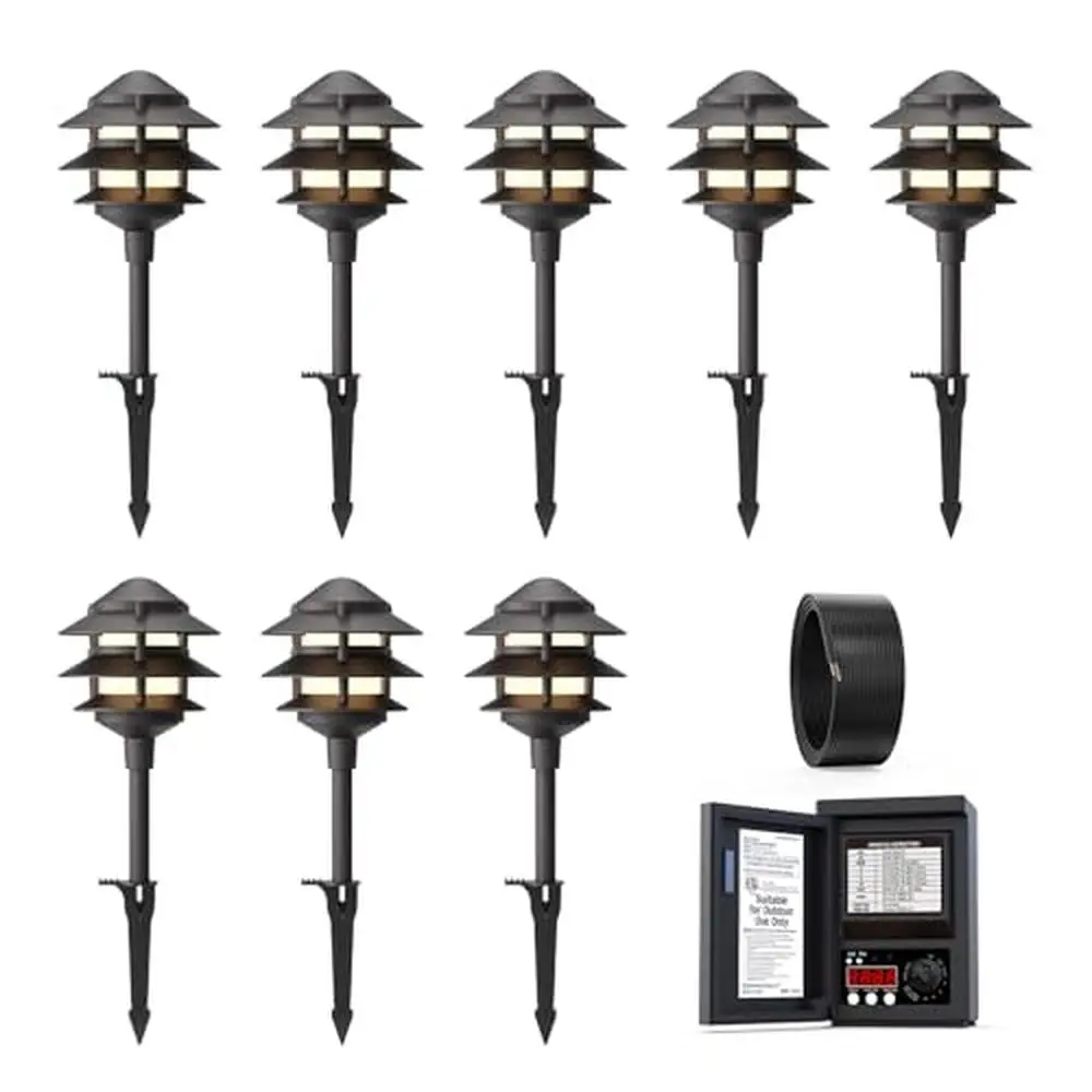 

Pathway Lights Kit 8PK Warm White 2.2W Low Voltage Landscape Lighting Set 120W Transformer & 100ft Wire