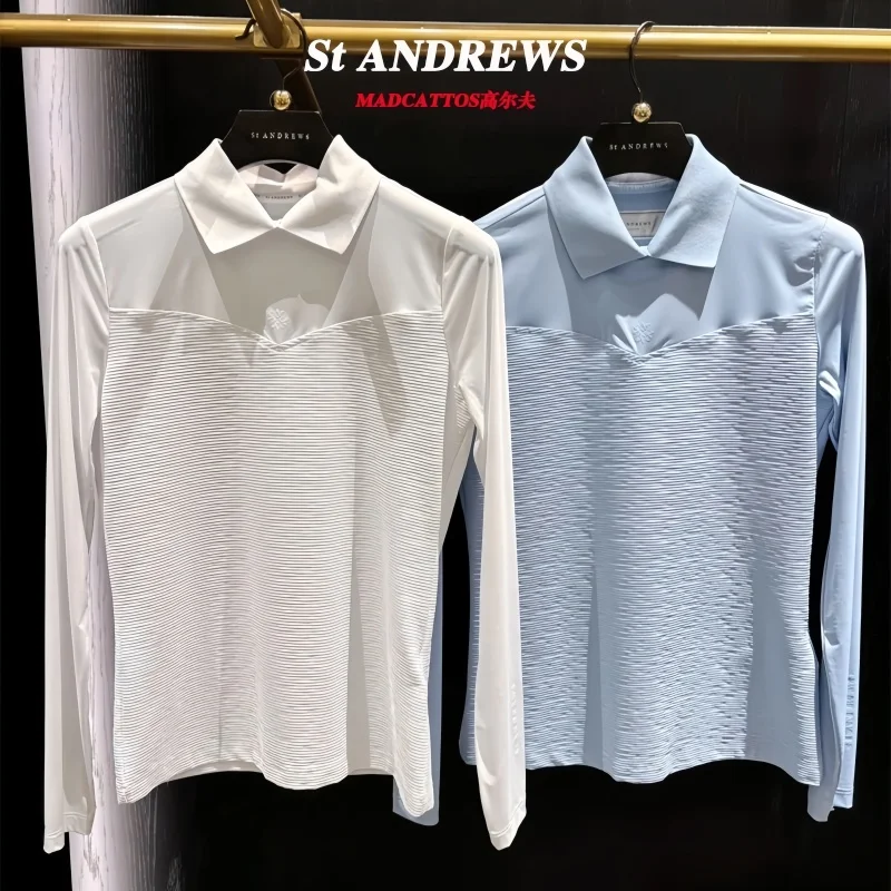 

ST ANDREWS 2024 Autumn New Women's Golf Clothing Slim-fit Breathable Casual Versatile Long-sleeved Polo Shirt