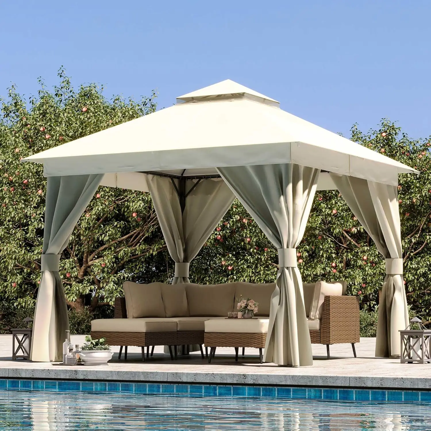 

Gazebo 8.2x8.2ft Heavy Duty Patio Gazebo with Expansion Bolts Party Canopy Tent with Double Roofs Mosquito Nettings and Privacy
