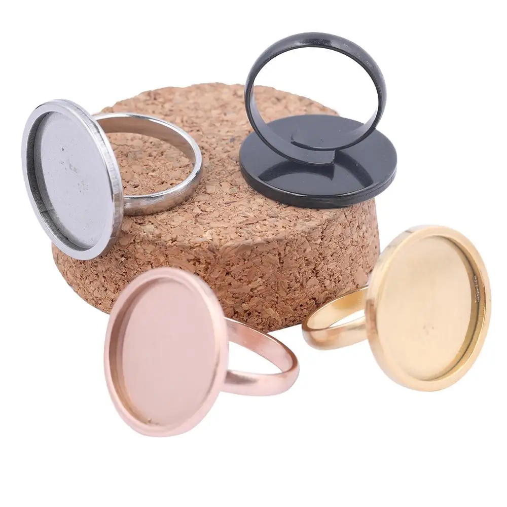 10pcs Fit 20mm Cabochon Ring Base Setting Blanks Stainless Steel Adjustable Black Rose Gold Plated Diy Jewelry Making